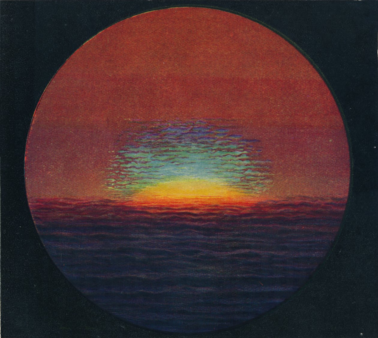 Der grüne Blitz bei Sonnenuntergang, seltenste prismatische Farbe, die von der Atmosphäre gebrochen wird, ca. 1935 von Unbekannt