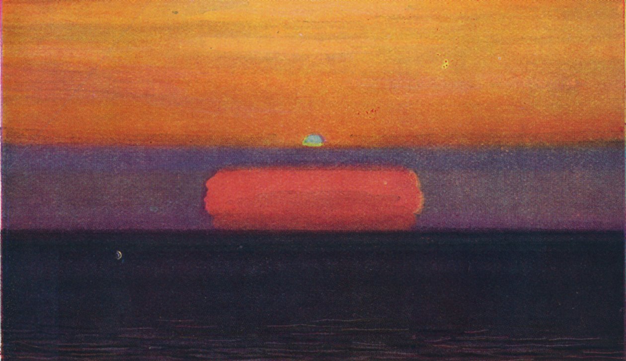 Der grüne Blitz bei Sonnenuntergang, seltenste prismatische Farbe, die von der Atmosphäre gebrochen wird, ca. 1935 von Unbekannt