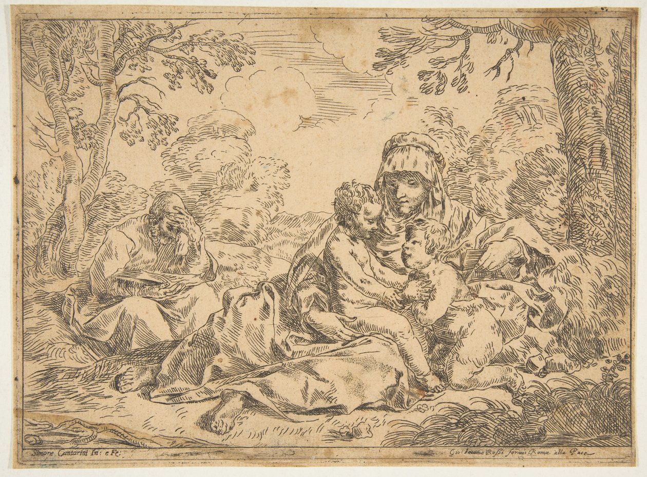 Die Heilige Familie mit Johannes dem Täufer, Kopie nach Cantarini von Unbekannt