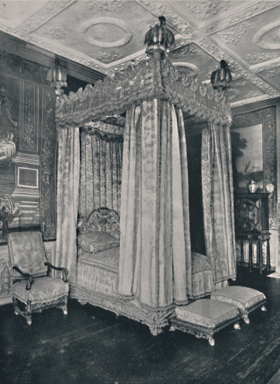 Das Schlafzimmer des Königs in Knole. Bettgestell für James I. gemacht, 1928 von Unbekannt