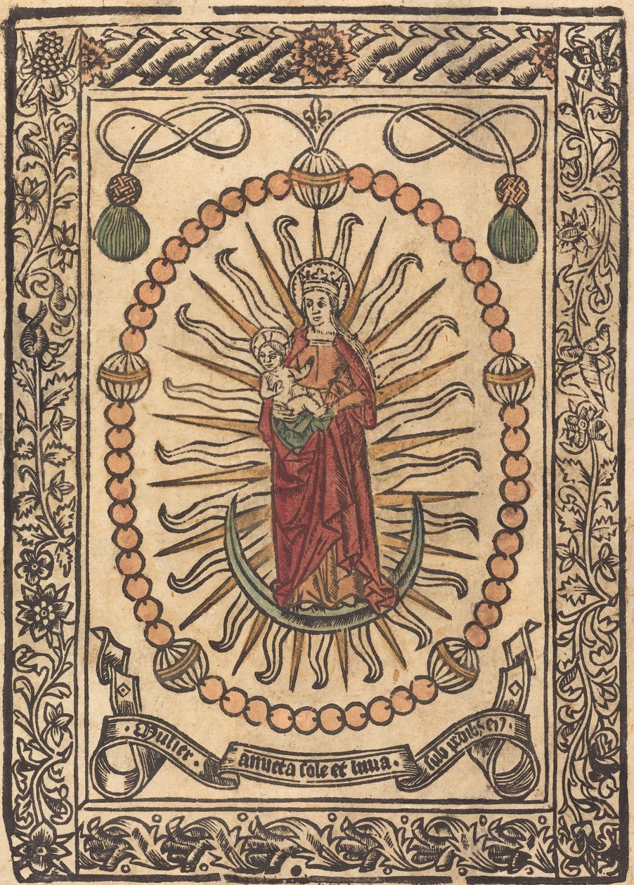 Die Madonna und das Kind in einem Rosenkranz, ca. 1490 von Unbekannt