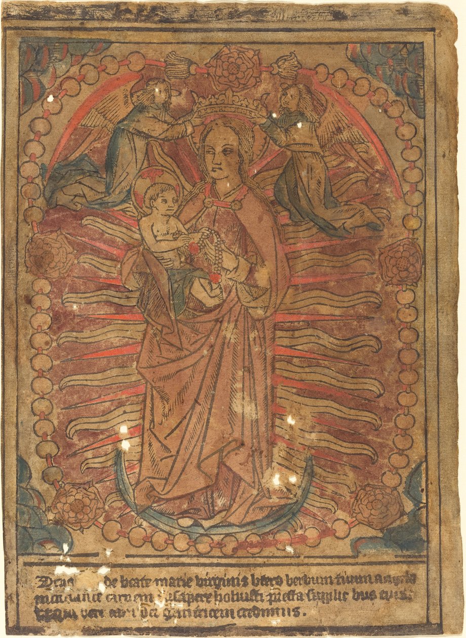 Die Madonna und das Kind in einem Rosenkranz, ca. 1490 von Unbekannt