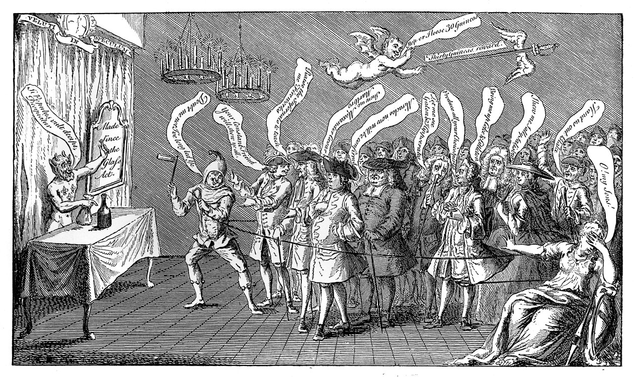 Der Magier oder Flaschenbeschwörer. Englische Leichtgläubigkeit: oder, Ihr seid alle abgefüllt, 1749 von Unbekannt