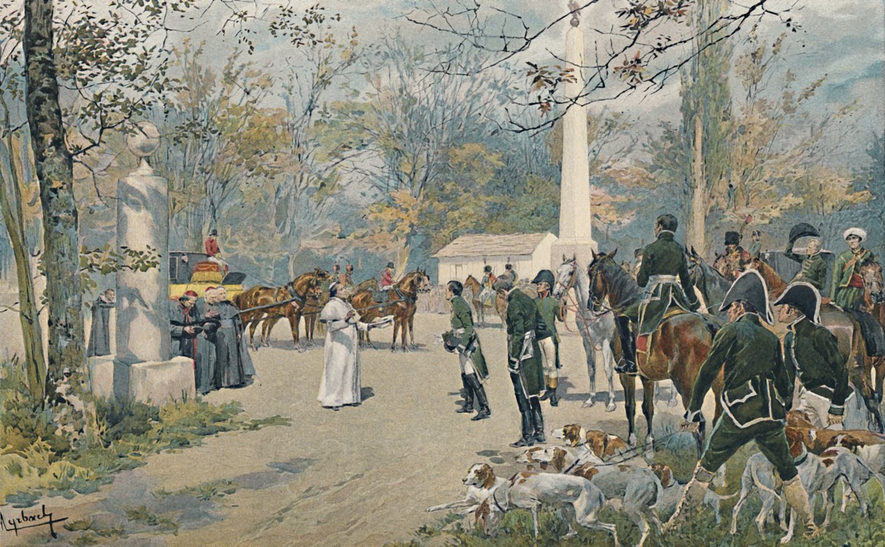 Das Treffen von Napoleon und Pius VII. in Fontainebleau, 1813, 1896 von Unbekannt