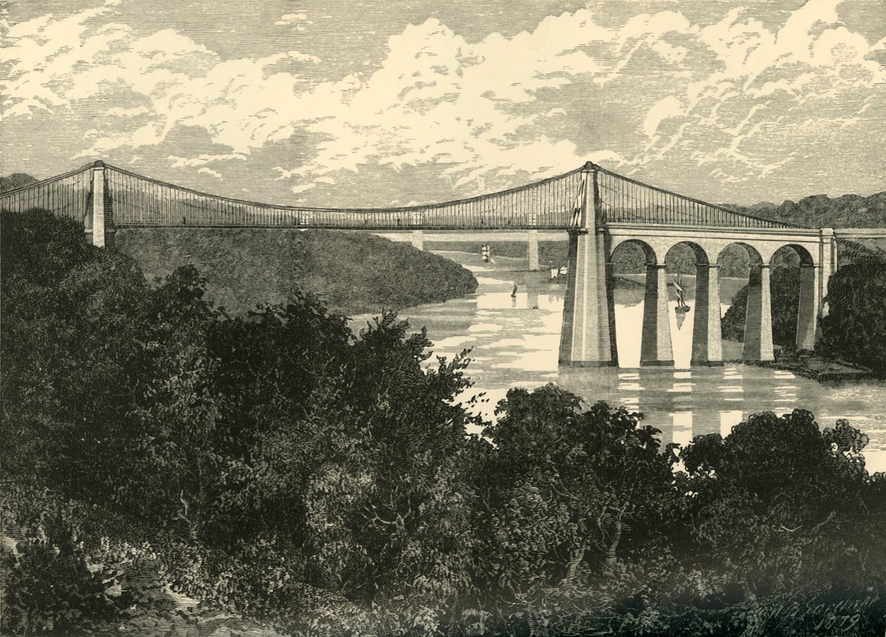 Die Menai-Hängebrücke, 1898 von Unbekannt