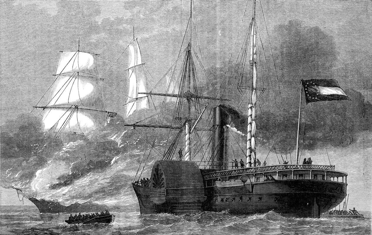 Die Nashville zerstört ein föderales Handelsschiff, Amerikanischer Bürgerkrieg, 1861-1862, ca. 1880 von Unbekannt