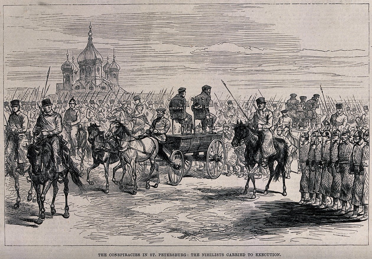 Die Nihilisten zur Hinrichtung in St. Petersburg geführt, ca. 1881 von Unbekannt