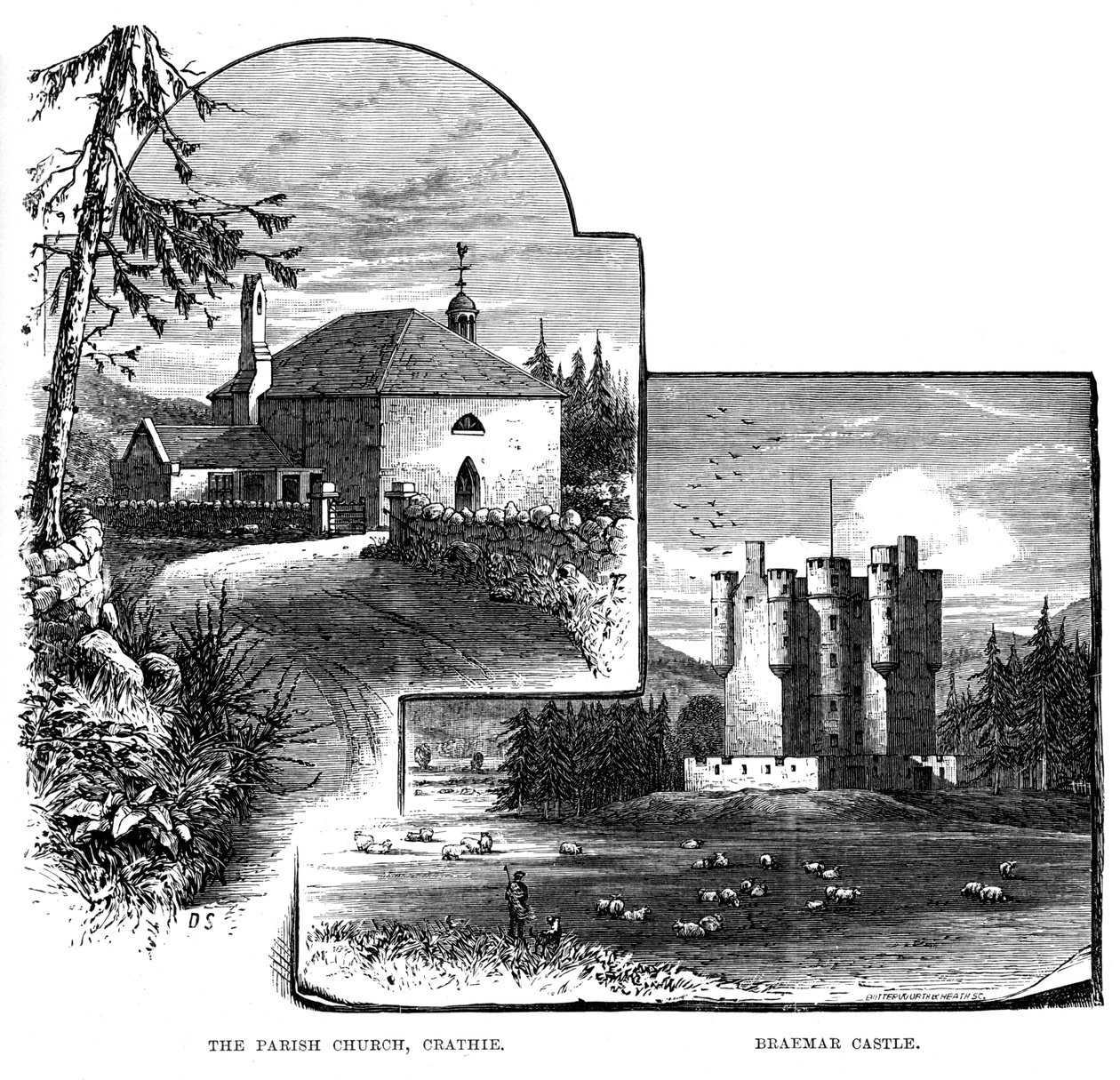 Die Pfarrkirche, Crathie, und Braemar Castle, Schottland, 1900 von Unbekannt