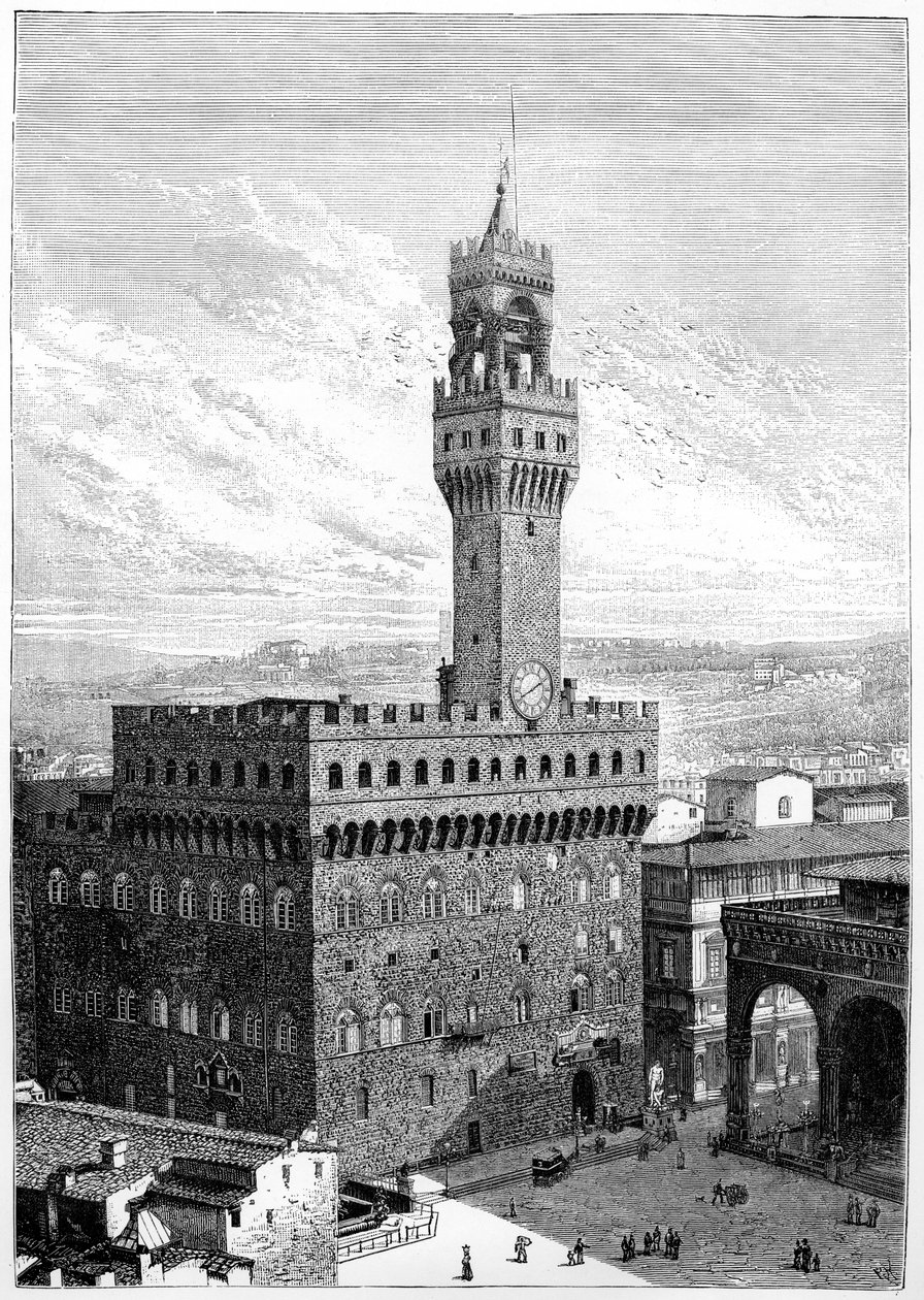 Die Piazza della Signoria, Palazzo Vecchio, Florenz, Italien, 1882 von Unbekannt