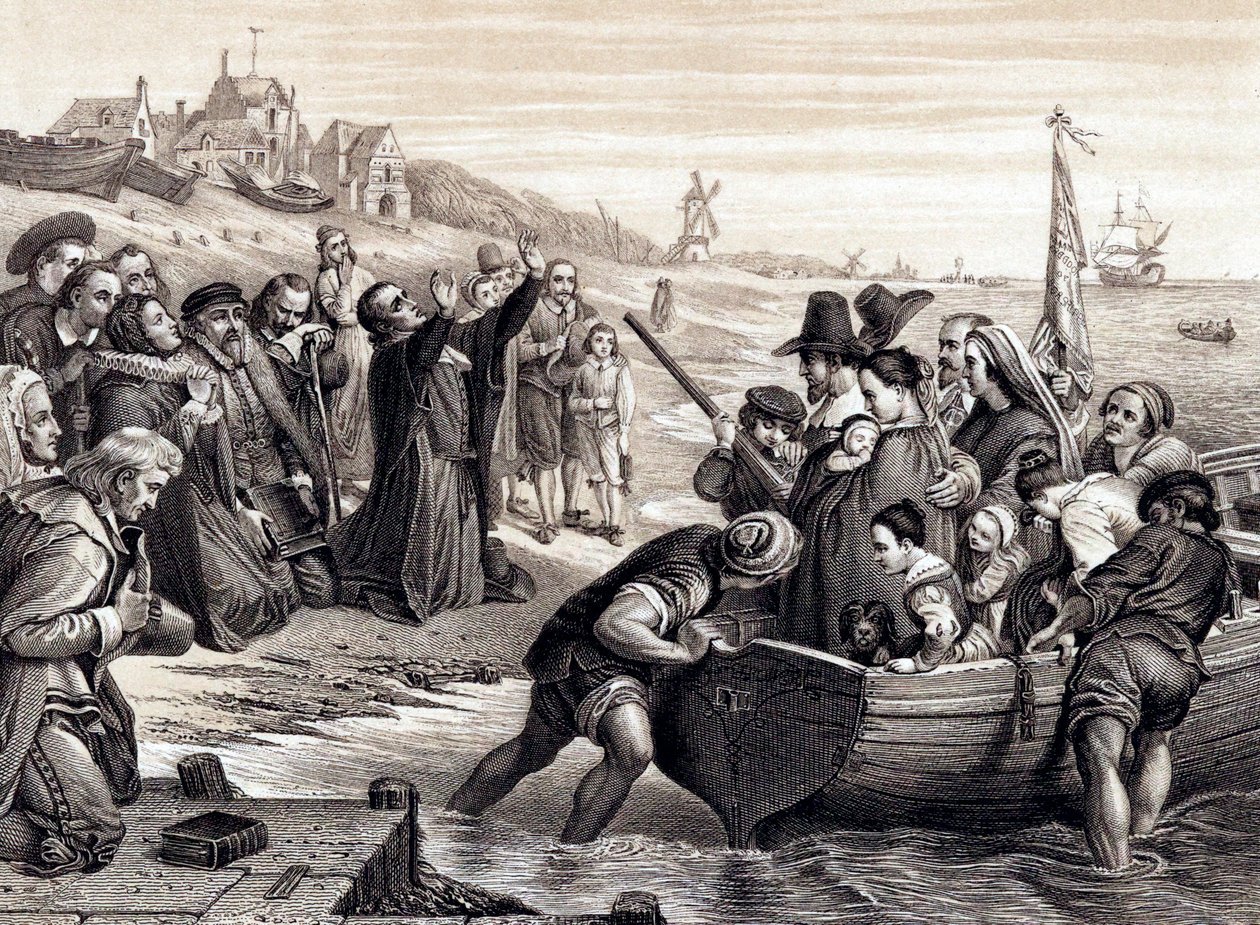 Die Pilgerväter verlassen Delft Haven auf ihrer Reise nach Amerika, Juli 1620 von Unbekannt