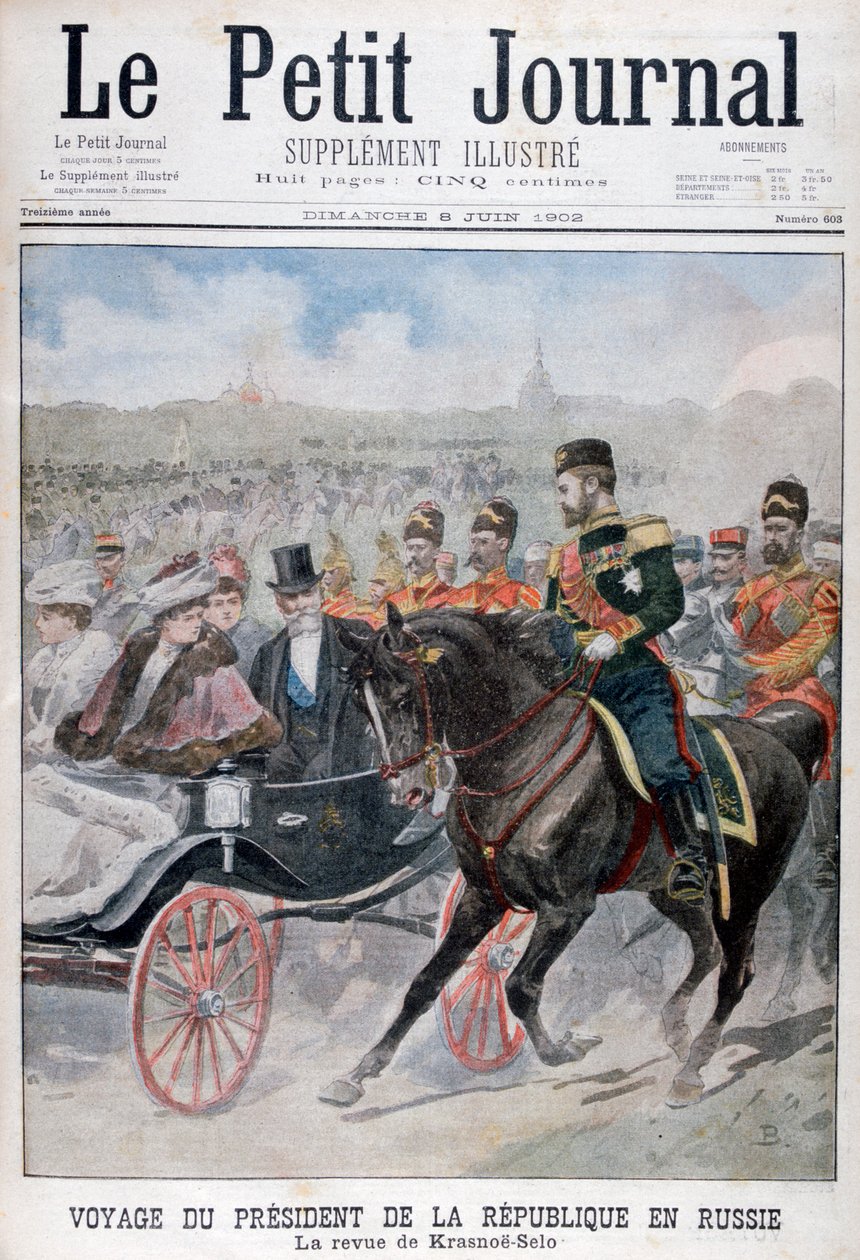 Der Präsident der Republik Frankreich bei der Truppeninspektion, Krasnoye Selo, Russland, 1902 von Unbekannt