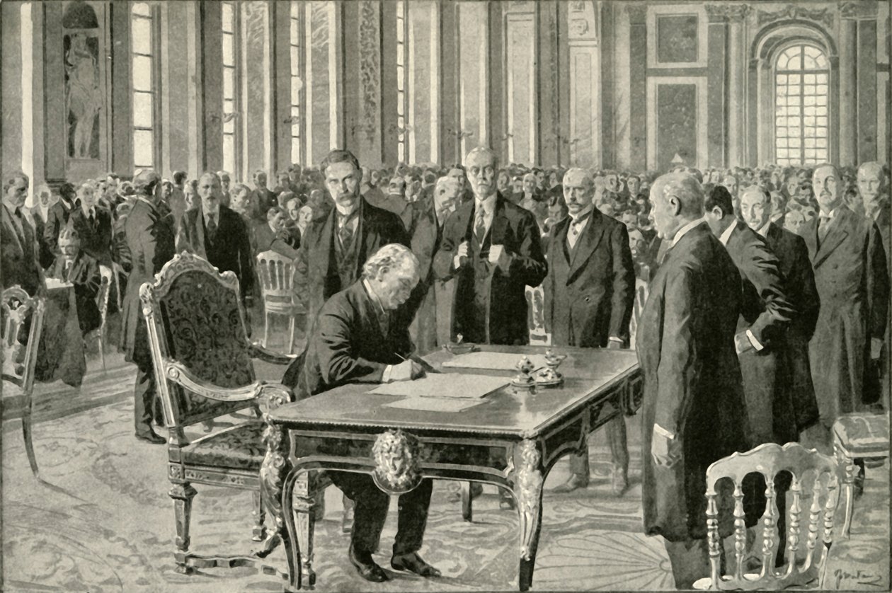 Der Premierminister von Großbritannien unterzeichnet den Friedensvertrag, 1919 von Unbekannt