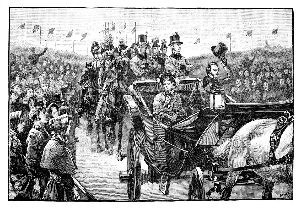 Die Ankunft der Königin im Peel Park bei Manchester, 1851, 1888 von Unbekannt