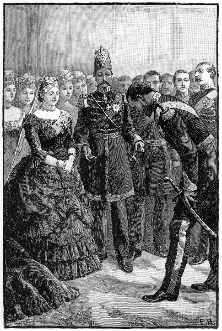 Der Schah von Persien präsentiert seine Klage Königin Victoria in Windsor, Mitte bis Ende des 19. Jahrhunderts von Unbekannt