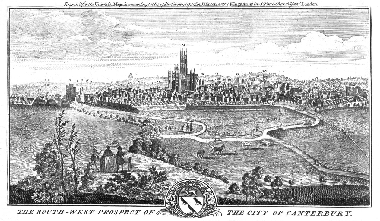 Die Südwestansicht der Stadt Canterbury, ca. 1776 von Unbekannt