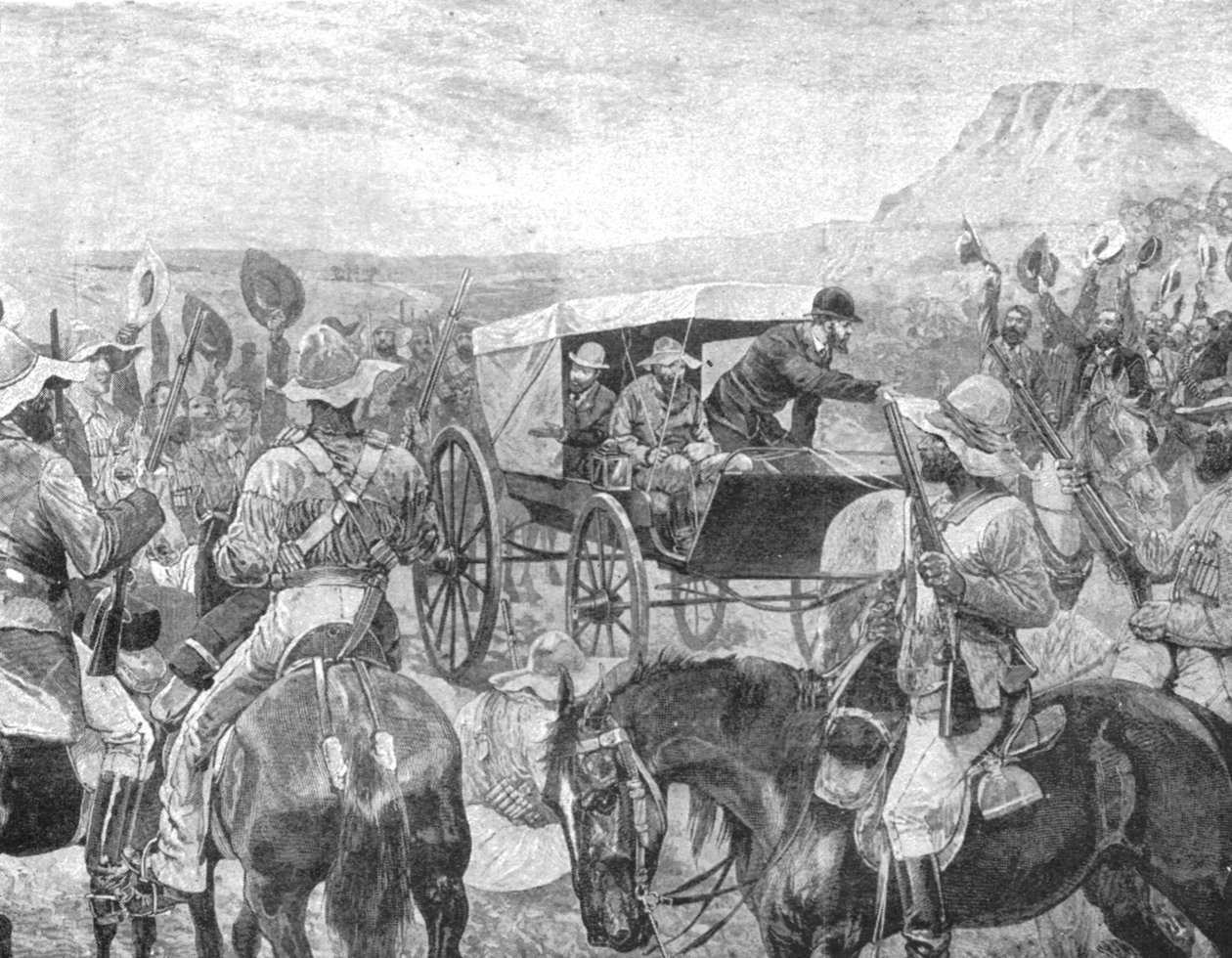 Der Transvaal-Krieg, 1881: Präsident Brand erklärt den Frieden bei Laings Nek, 1901 von Unbekannt