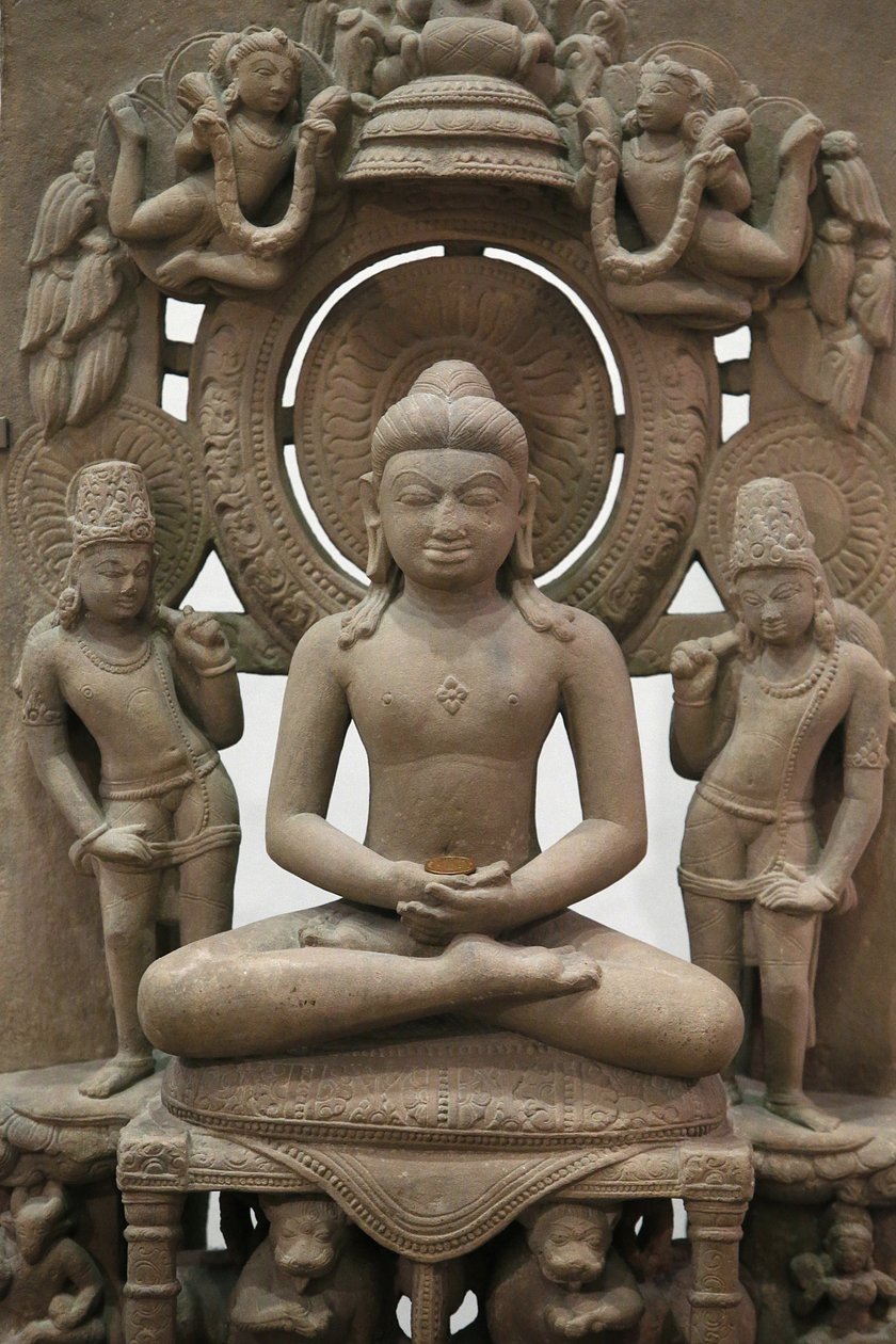 Das Victoria and Albert Museum. Der Jina Rishabhanatha. 800-900. Sandstein. Nordindien. Vereinigtes Königreich von Unbekannt