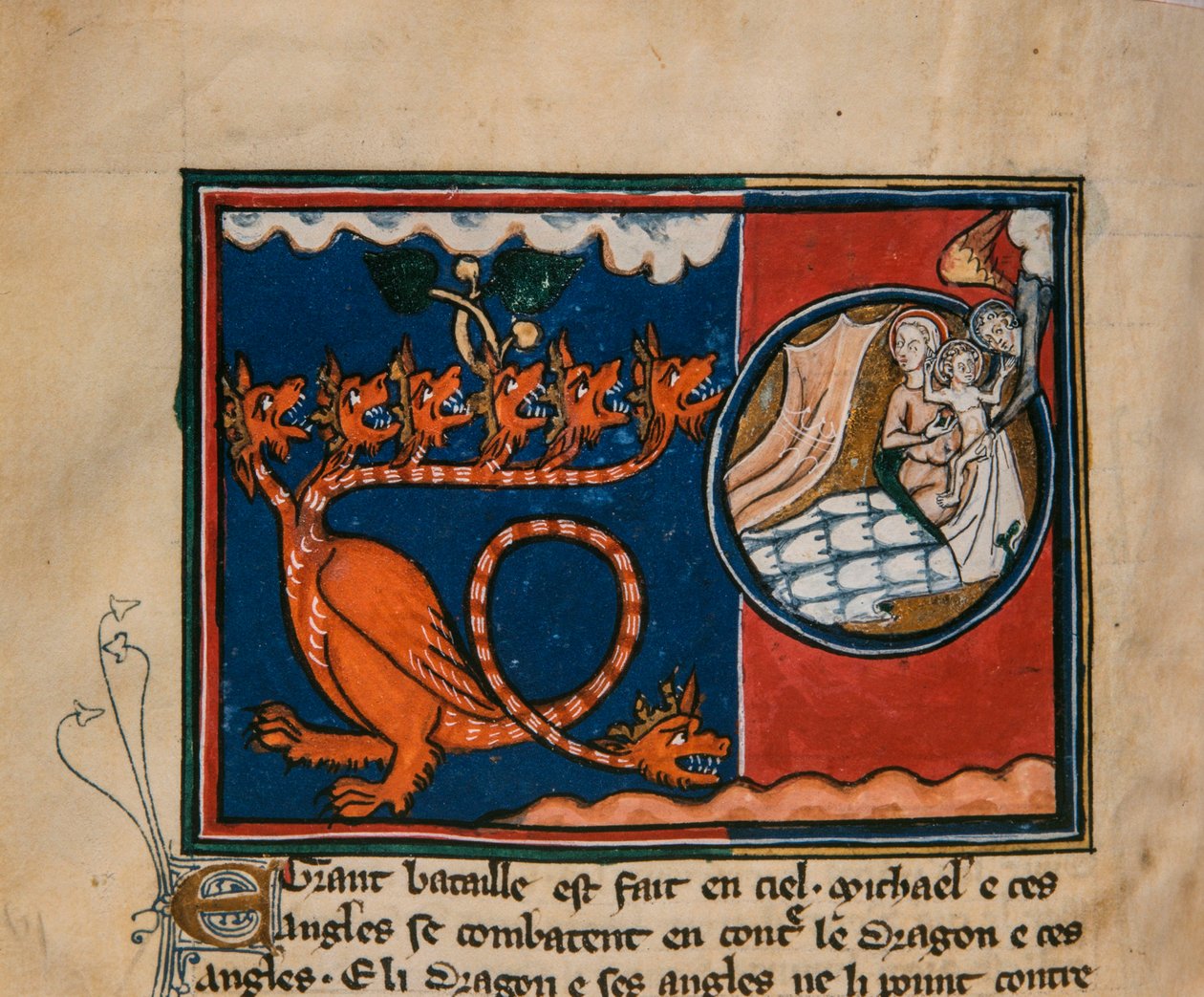 Die Frau und der Drache. Miniatur aus: Apokalypse des heiligen Johannes, ca. 1320 von Unbekannt