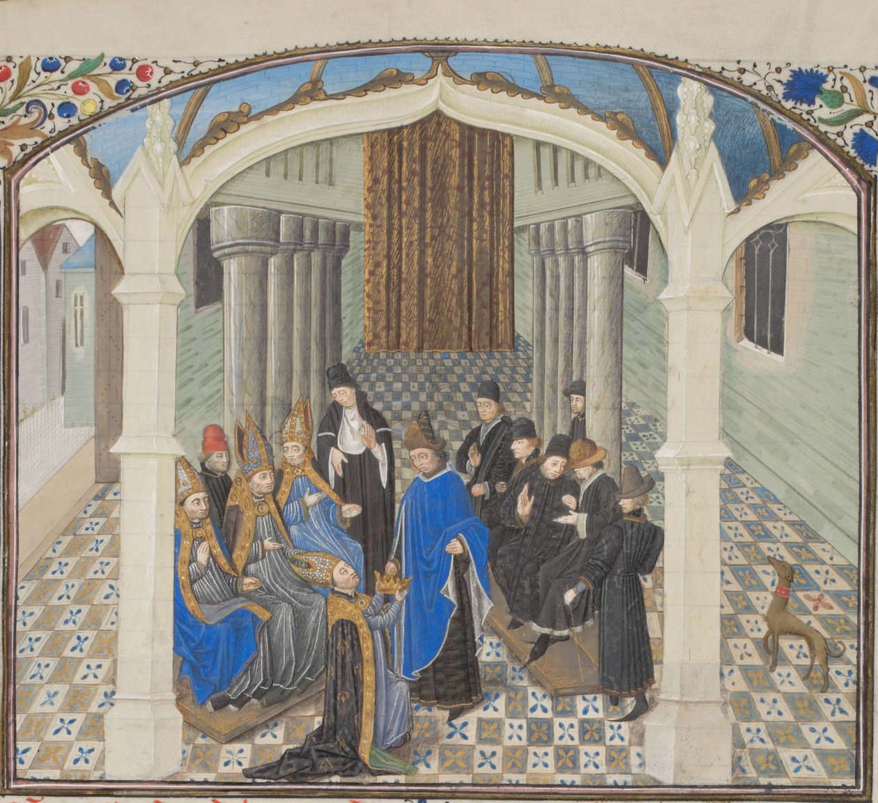 Die Krönung von Balduin II. im Jahr 1118. Miniatur aus der Historia von Wilhelm von Tyrus, 1460er von Unbekannt