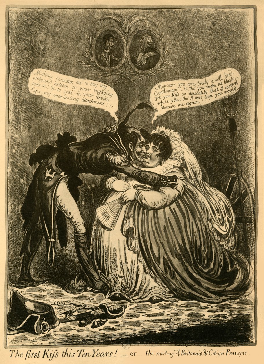 Der erste Kuss seit zehn Jahren! - oder - das Treffen von Britannia & Bürger François, 1803, 1921 von Unbekannt