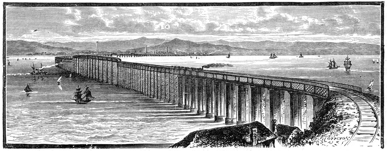 Die erste Tay-Brücke von Süden, Schottland von Unbekannt