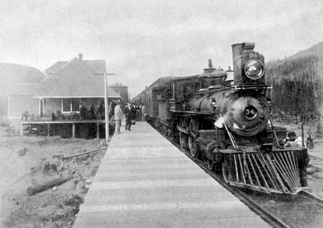 Der erste reguläre transkontinentale Zug in Fernie, British Columbia, Kanada, 1886, 1951 von Unbekannt