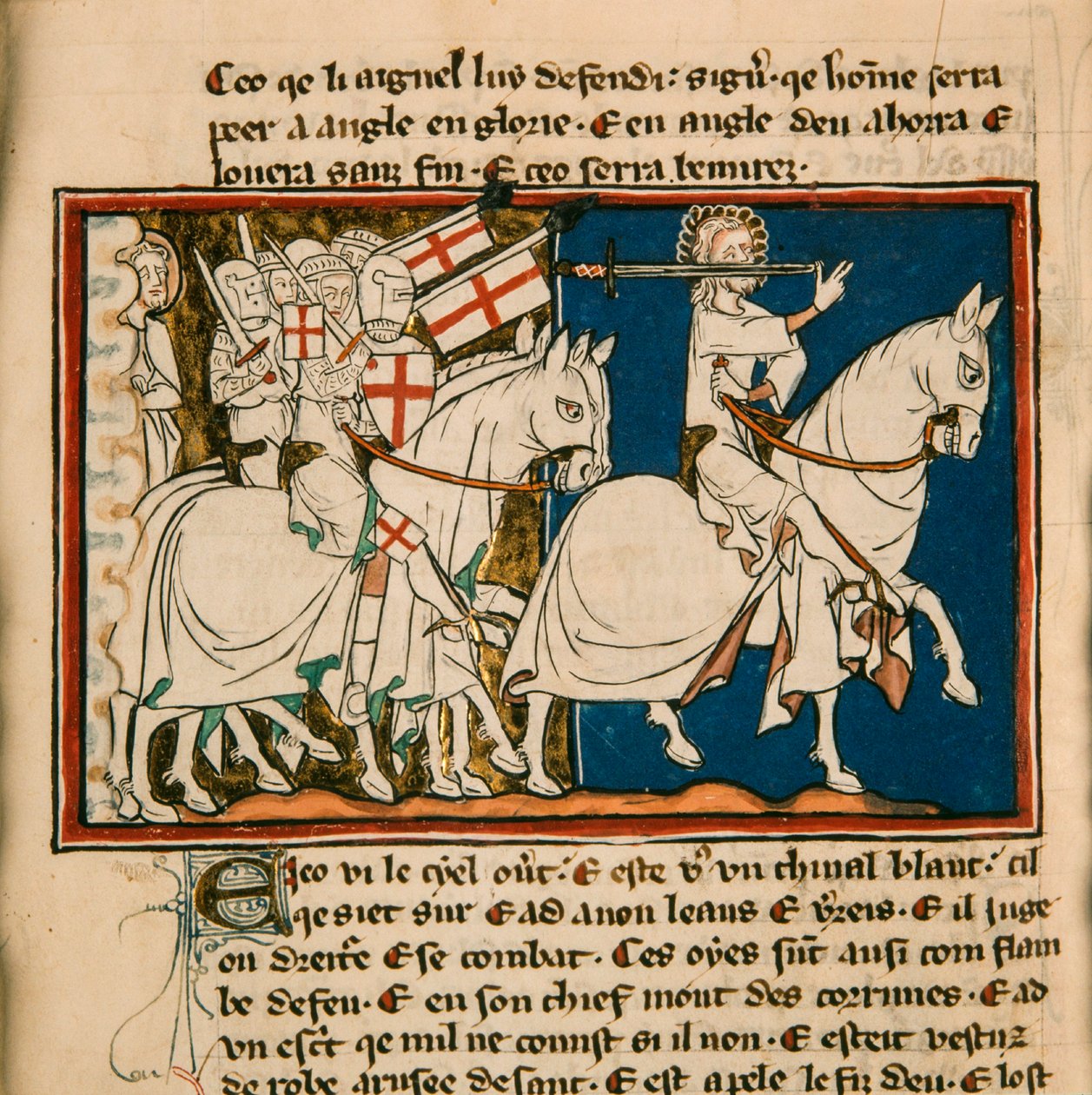 Der große König auf einem weißen Pferd. Miniatur aus: Apokalypse des heiligen Johannes, ca. 1320 von Unbekannt