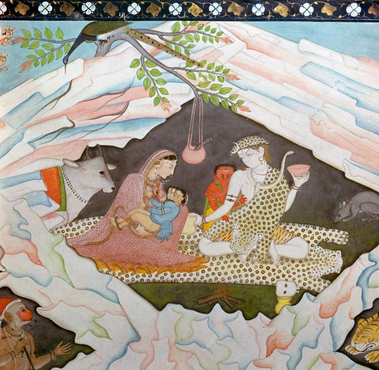 Die heilige Familie sitzt in einer Höhle auf dem Berg Kailasa von Unbekannt