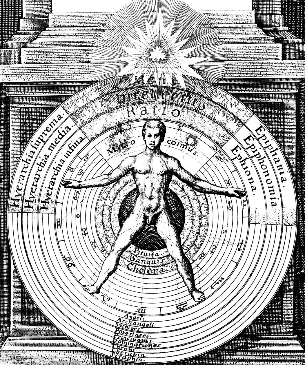 Die Beziehung des Menschen, des Mikrokosmos, mit dem Universum, dem Makrokosmos, ca. 1617 von Unbekannt