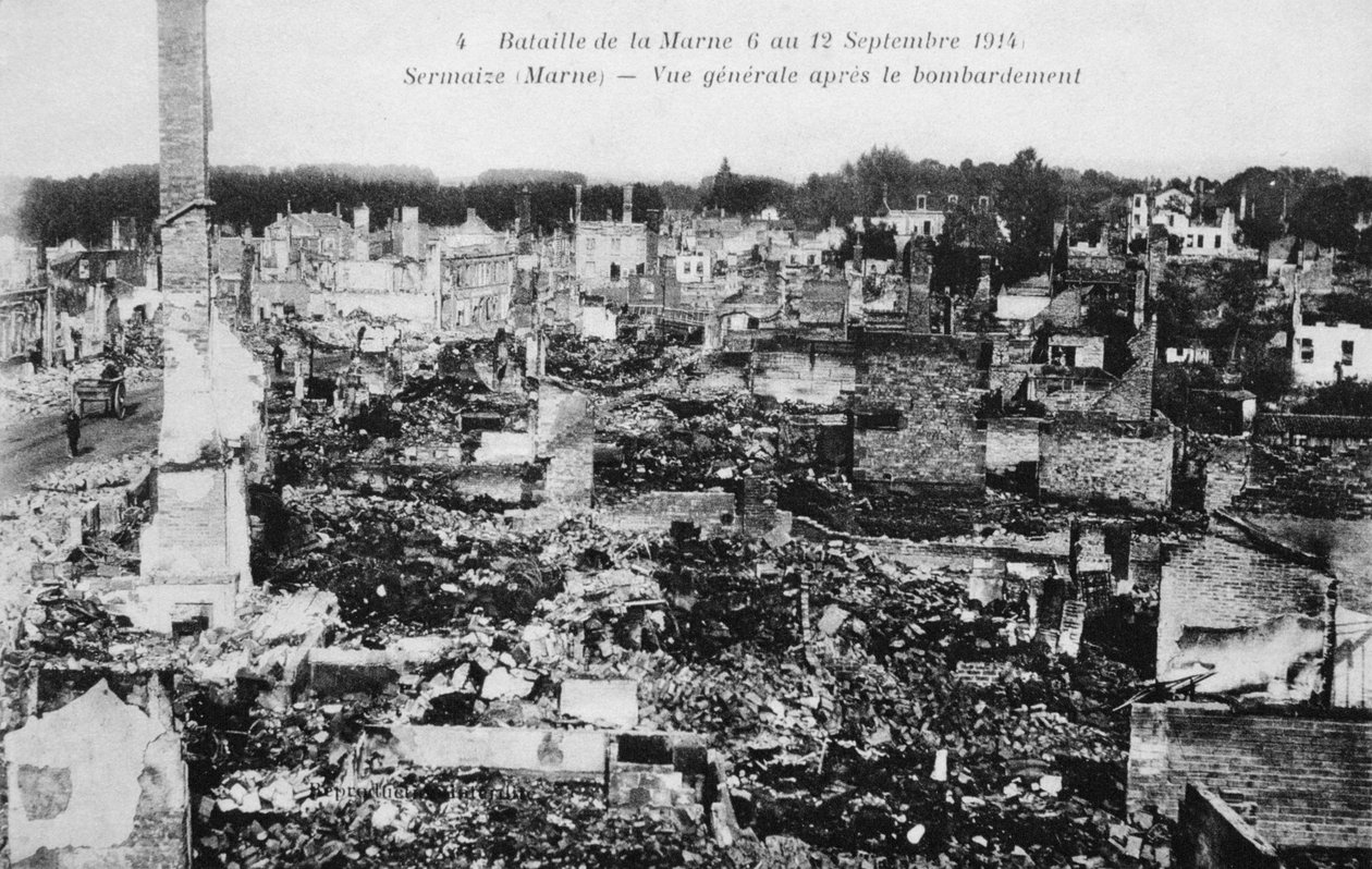 Die Ruinen von Sermaize-Les-Bains, Frankreich, Schlacht an der Marne, Erster Weltkrieg, 1914 von Unbekannt
