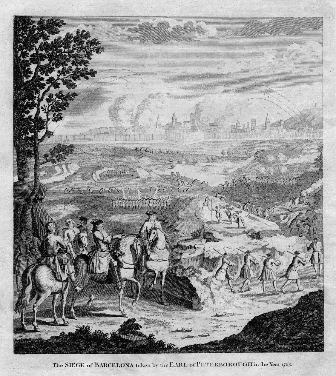 Die Belagerung von Barcelona durch den Earl of Peterborough im Jahr 1705 von Unbekannt