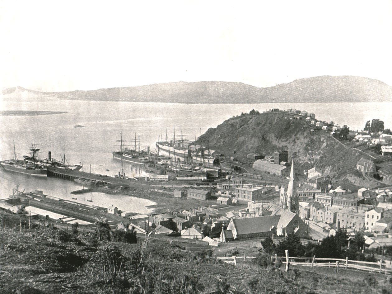 Die Stadt und der Hafen, Port Chalmers, Neuseeland, 1895 von Unbekannt