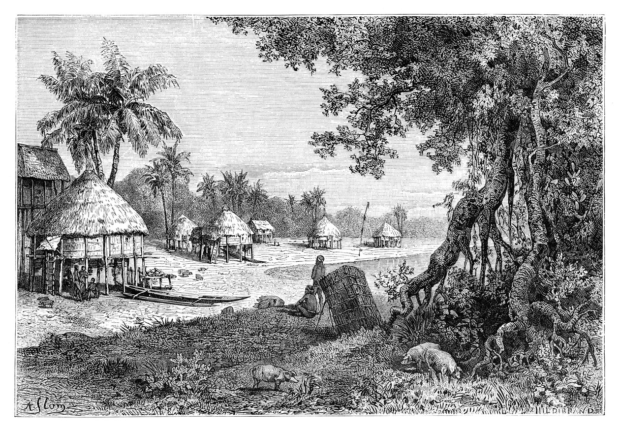 Das Dorf Sawi, Car-Nicobar, Nikobaren, Indien, 1895 von Unbekannt