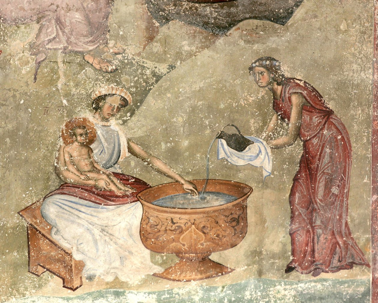 Das Waschen des Kindes in der Krippenszene, ca. 1260-1270 von Unbekannt