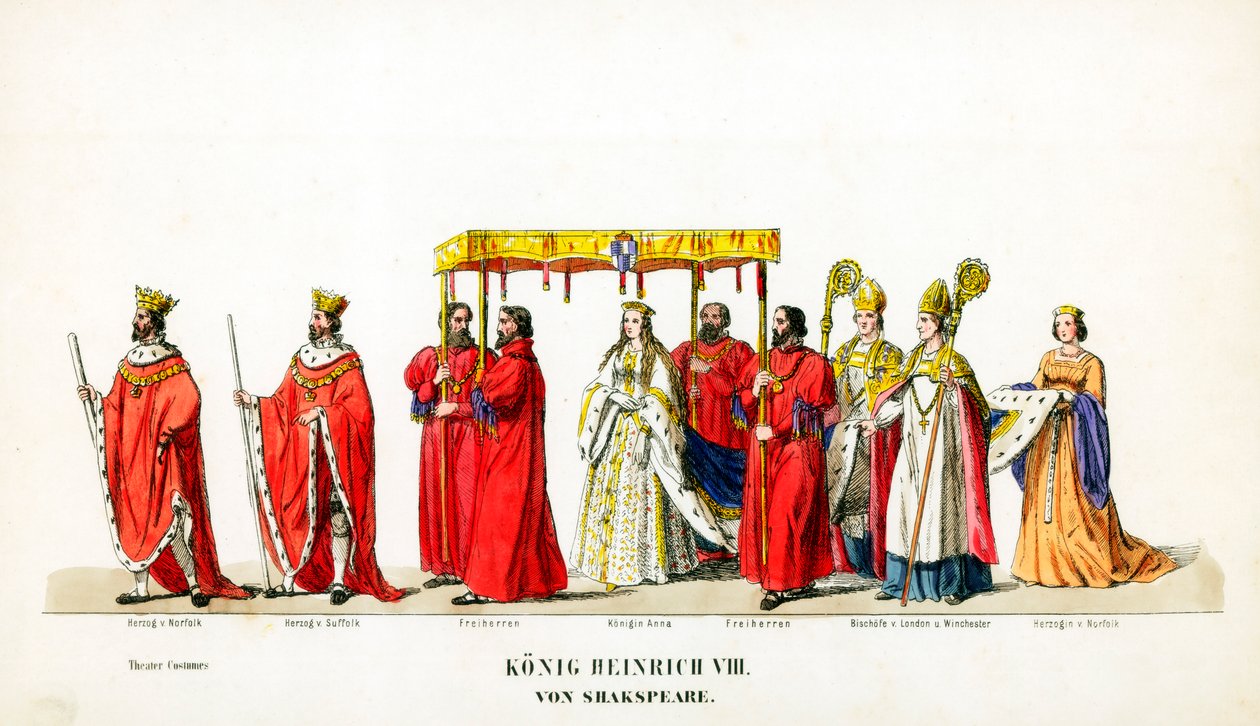 Theaterkostümentwürfe für Shakespeares Stück Heinrich VIII., 19. Jahrhundert von Unbekannt
