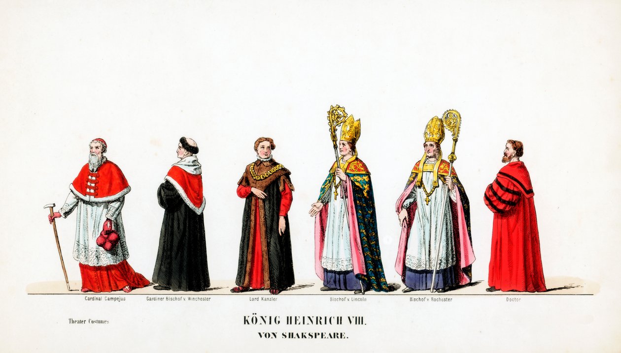 Theaterkostümentwürfe für Shakespeares Stück, Heinrich VIII., 19. Jahrhundert von Unbekannt