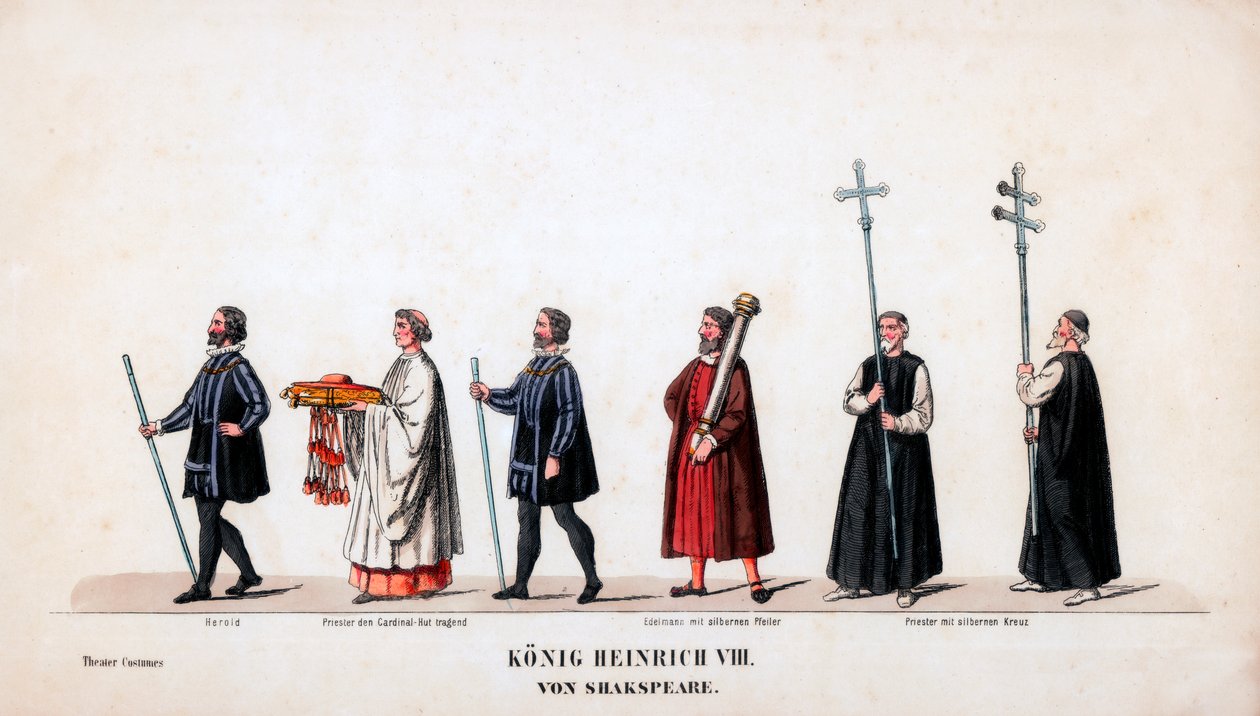 Theaterkostümentwürfe für Shakespeares Stück, Heinrich VIII, 19. Jahrhundert von Unbekannt