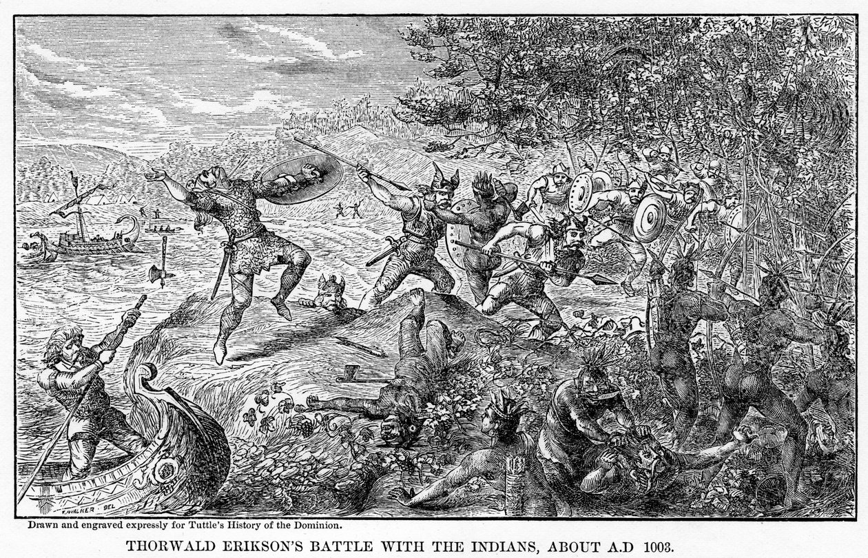 Thorwald Eriksons Kampf mit den Indianern, um 1003 n. Chr., 1877 von Unbekannt