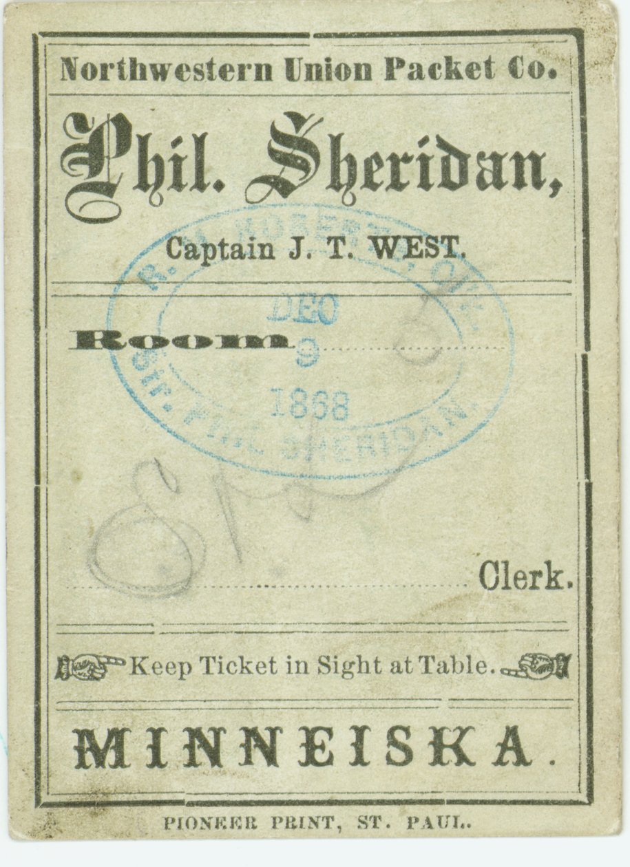 Ticket für das Dampfschiff Phil. Sheridan, 9. Dezember 1868 von Unbekannt