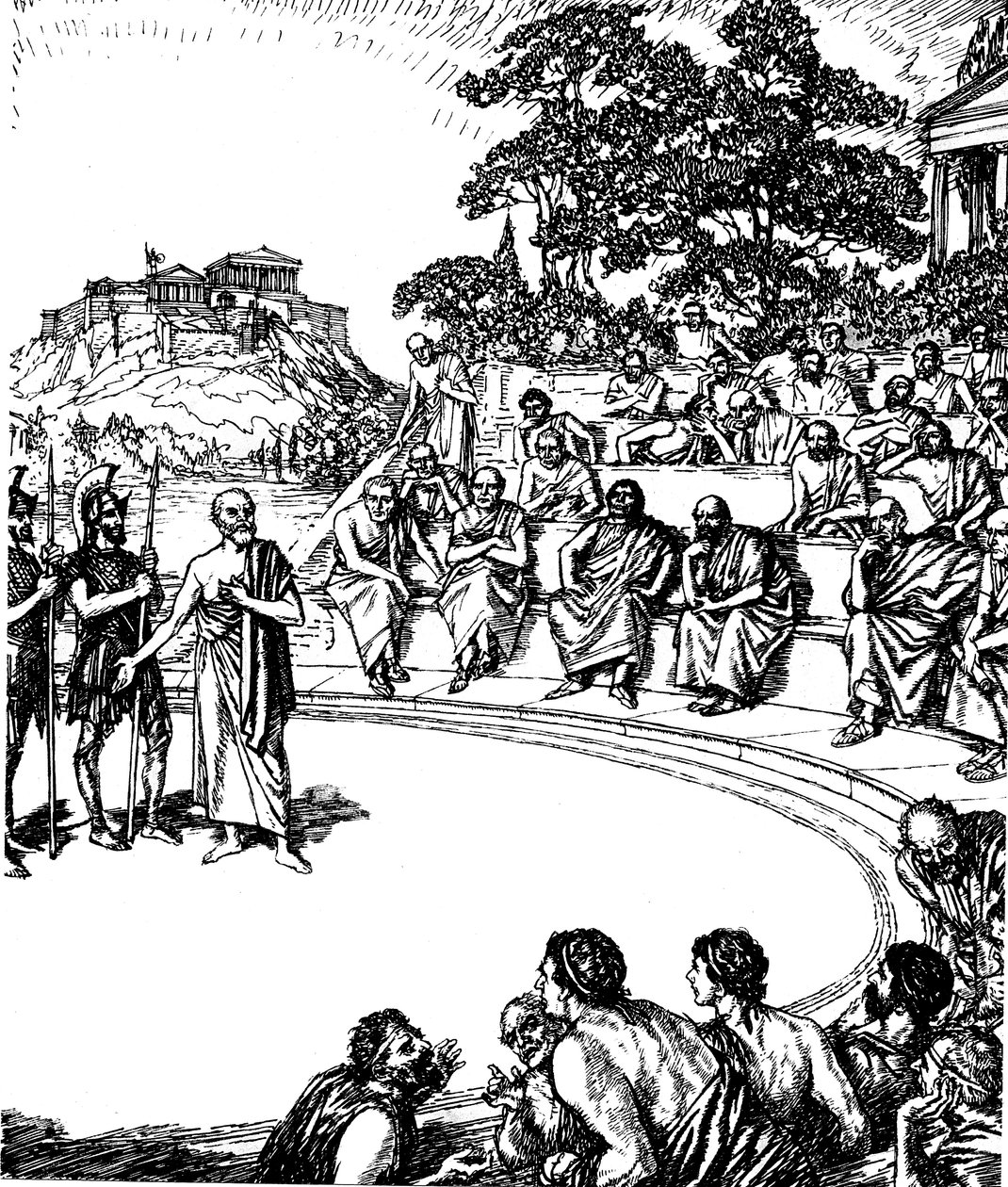 Der Prozess des Sokrates, antiker griechischer Philosoph, 399 v. Chr., 19. Jahrhundert von Unbekannt