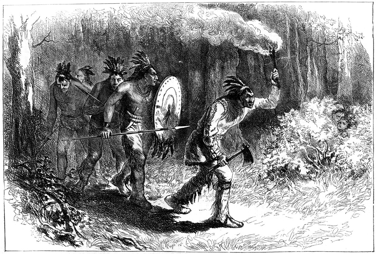 Tuscarora-Indianer verfolgen Flüchtlinge, spätes 17. - frühes 18. Jahrhundert, ca. 1880 von Unbekannt