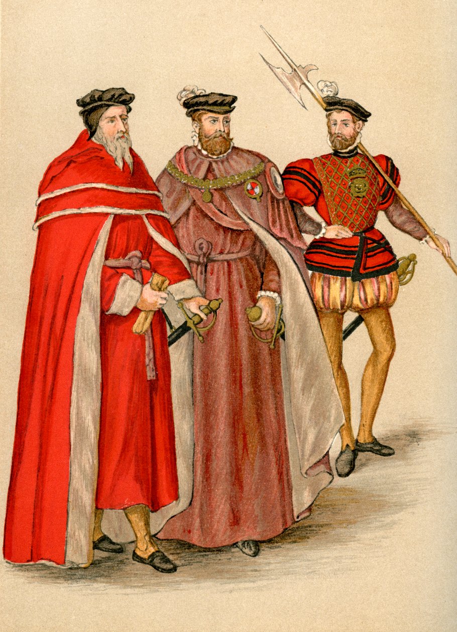 Zwei Peers in ihren Roben und ein Hellebardier, 16. Jahrhundert, 1893 von Unbekannt