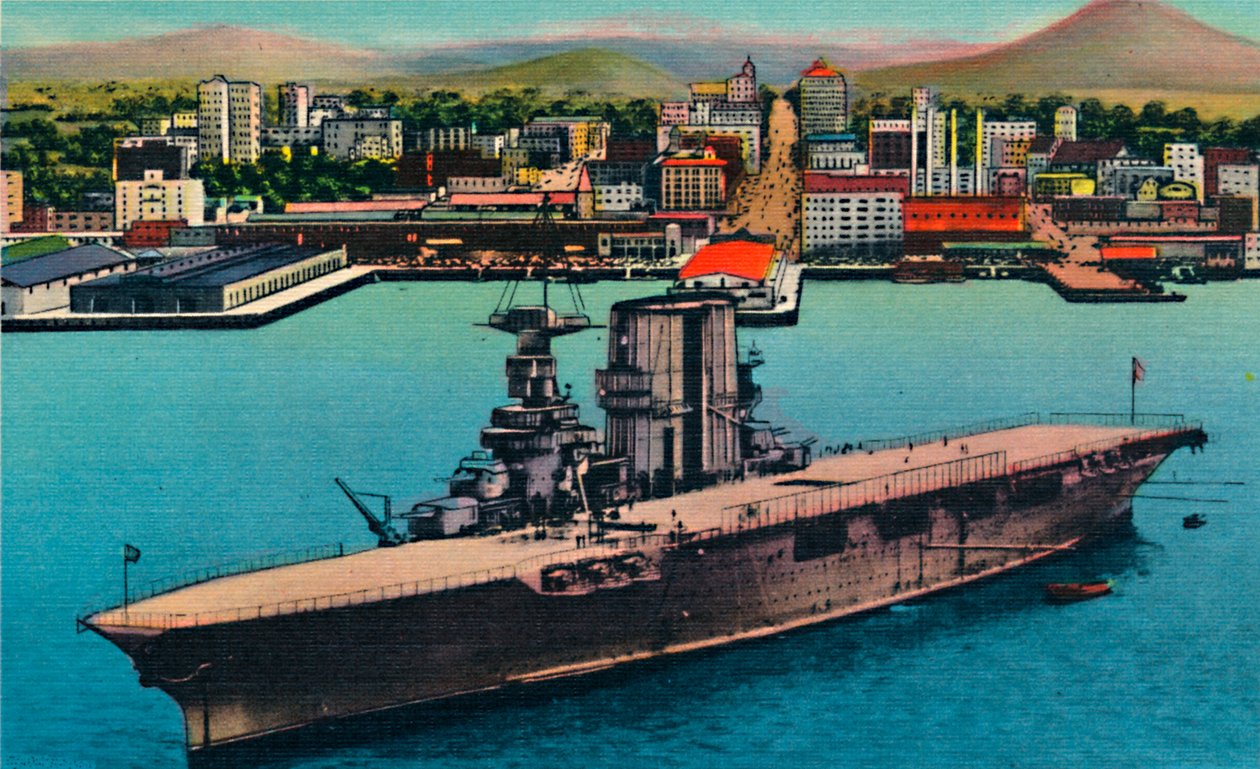 US Navy Flugzeugträger vor Anker am Fuß der Broadway. San Diego, Kalifornien, ca. 1941 von Unbekannt