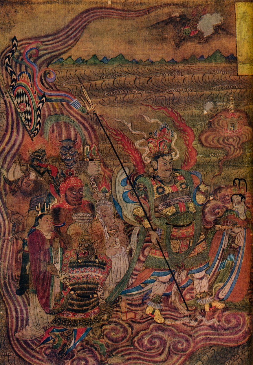 Vaishravana reist über die Wellen, aus den Höhlen der Tausend Buddhas, ca. 900 von Unbekannt