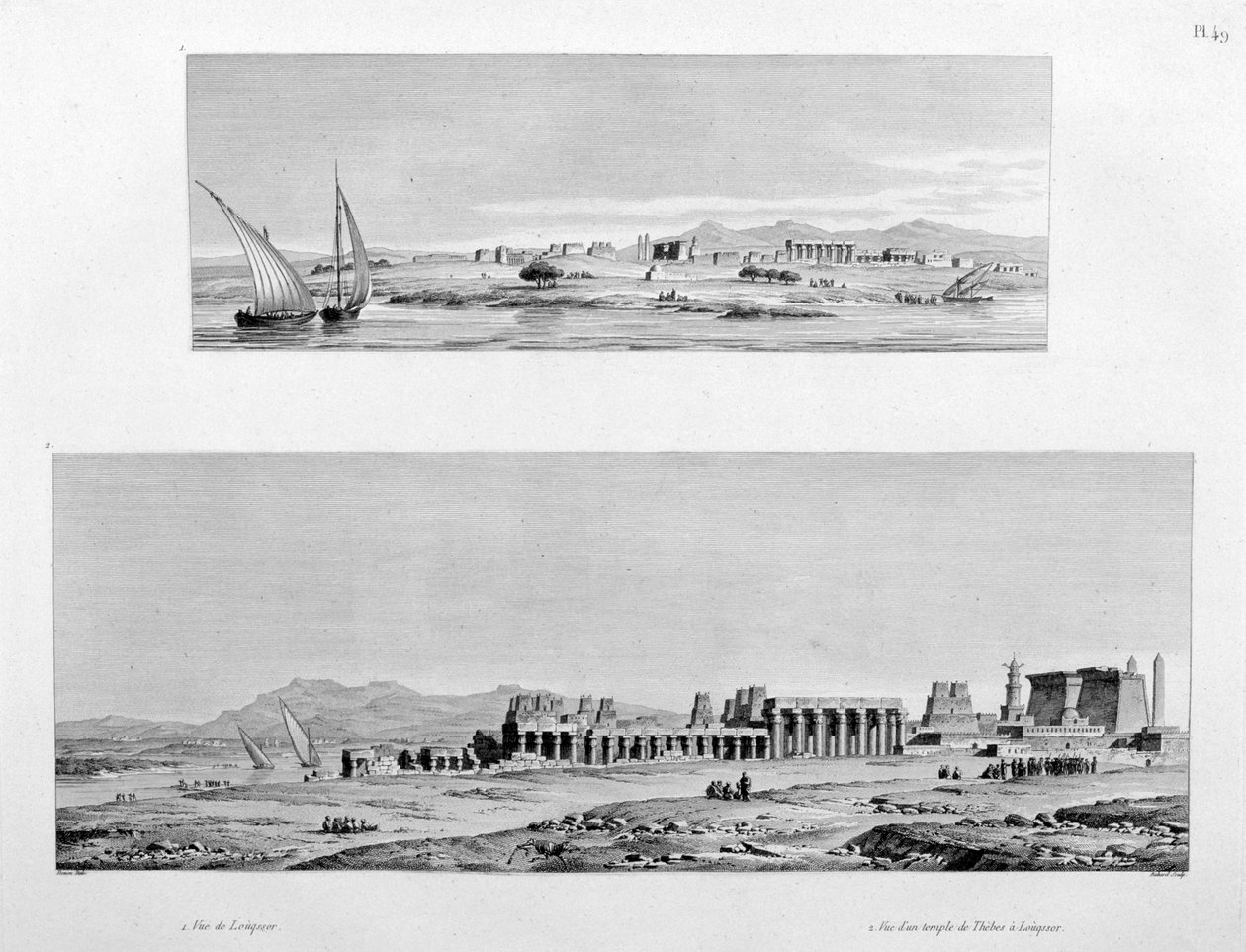 Blick auf Luxor und den Tempel von Theben in Luxor, Ägypten, ca. 1808 von Unbekannt