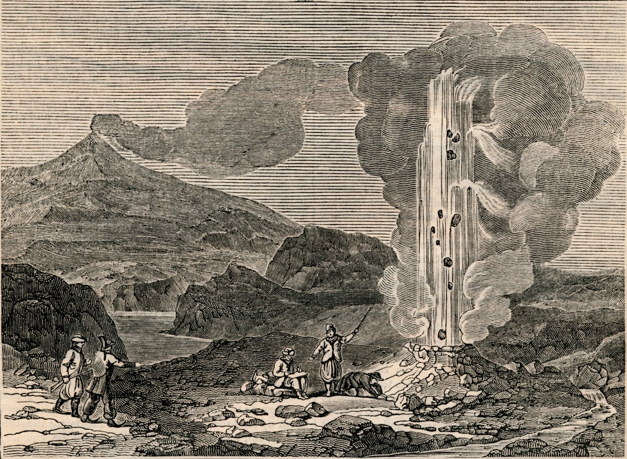 Ansicht eines Geysirs oder heißen Brunnens, 7. Dezember 1833 von Unbekannt