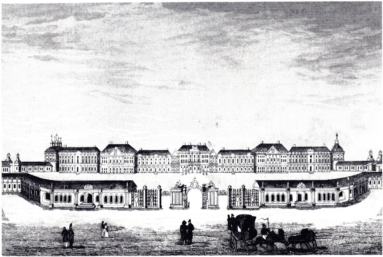 Ansicht des Katharinenpalastes in Zarskoje Selo, ca. 1840 von Unbekannt