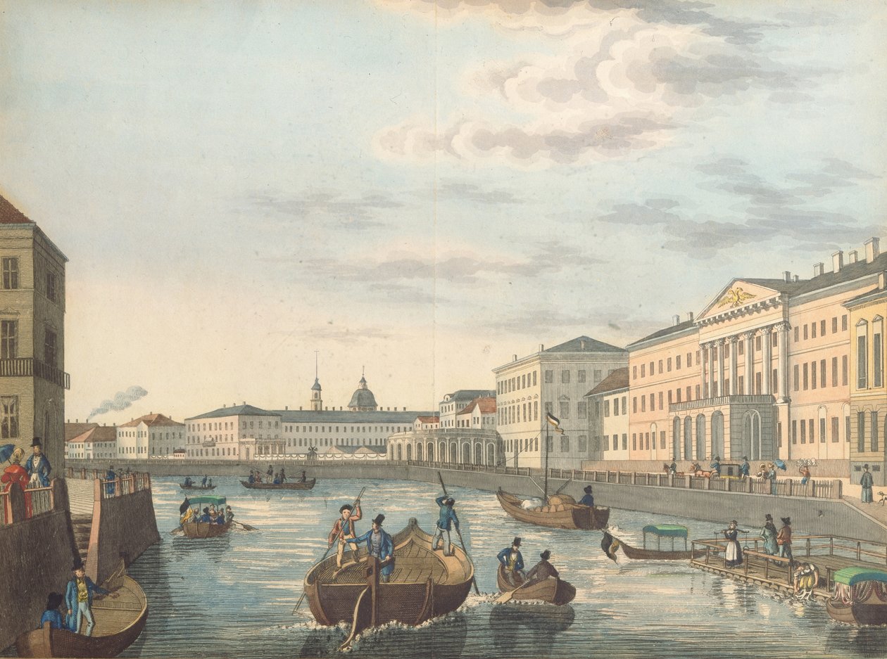 Blick auf den Fontanka-Fluss in Sankt Petersburg, 1820er Jahre von Unbekannt