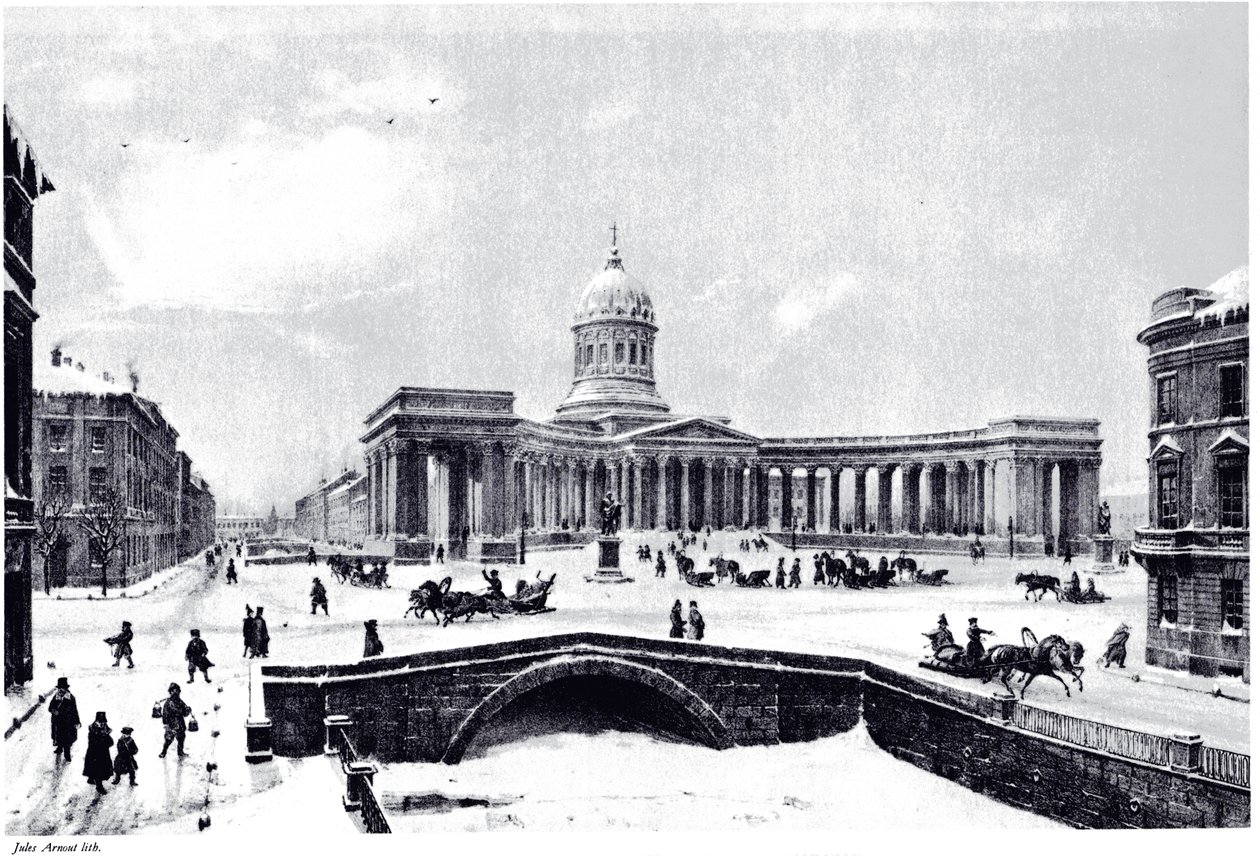 Ansicht der Kasaner Kathedrale in Sankt Petersburg, um 1850 von Unbekannt