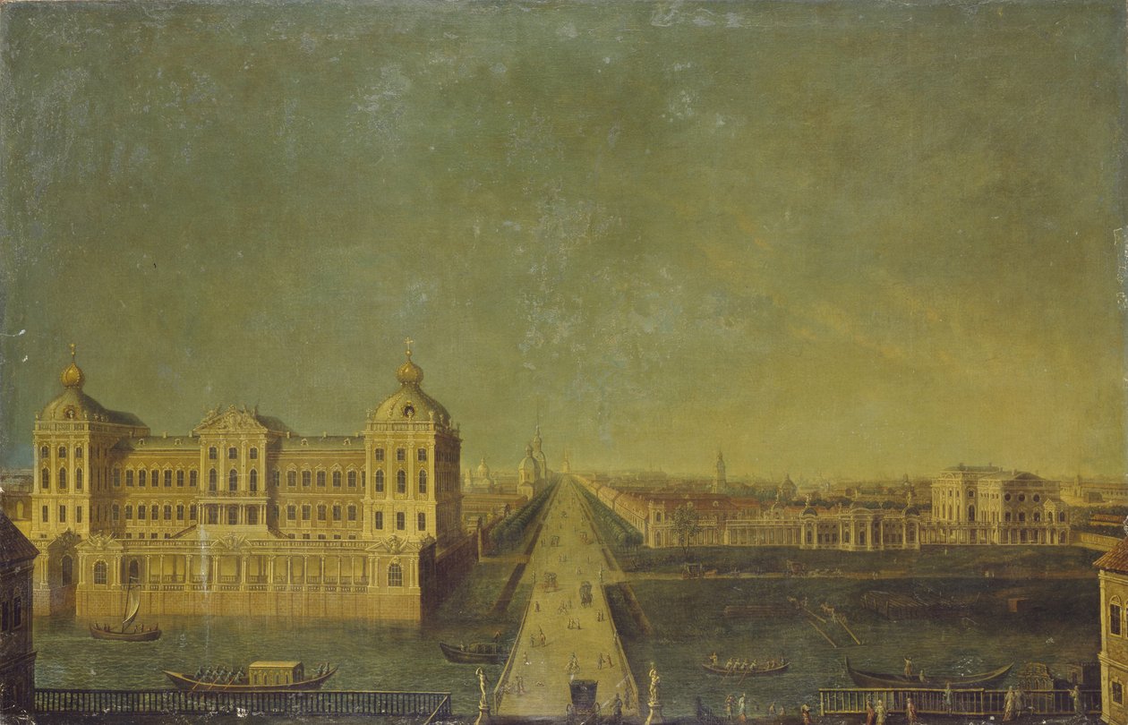 Blick auf den Newski-Prospekt vom Anitschkow-Palast mit dem Haus der Shuvalovs, zweite Hälfte des 18. Jahrhunderts von Unbekannt